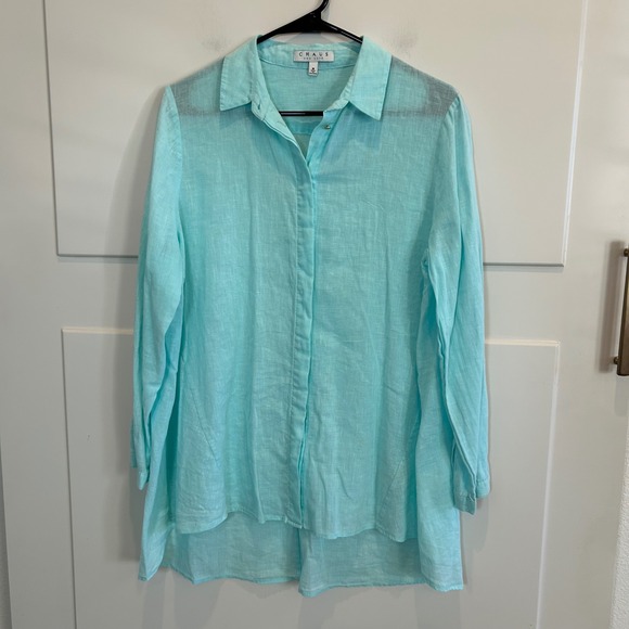 Chaus Tops - CHAUS New York Women Turquoise Linen Cotton Blend Tunic Shirt Size M